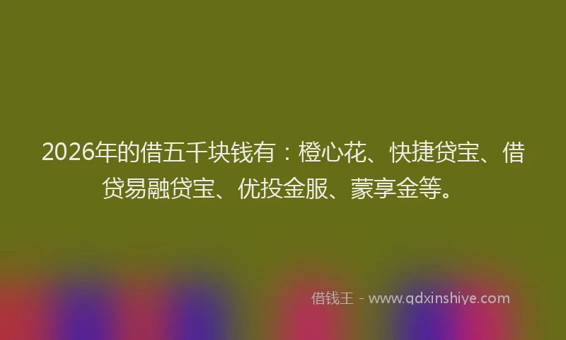 2026年的借五千块钱有：橙心花、快捷贷宝、借贷易融贷宝、优投金服、蒙享金等。