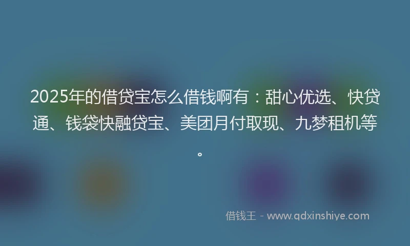 2025年的借贷宝怎么借钱啊有：甜心优选、快贷通、钱袋快融贷宝、美团月付取现、九梦租机等。