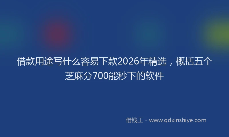 借款用途写什么容易下款2026年精选，概括五个芝麻分700能秒下的软件