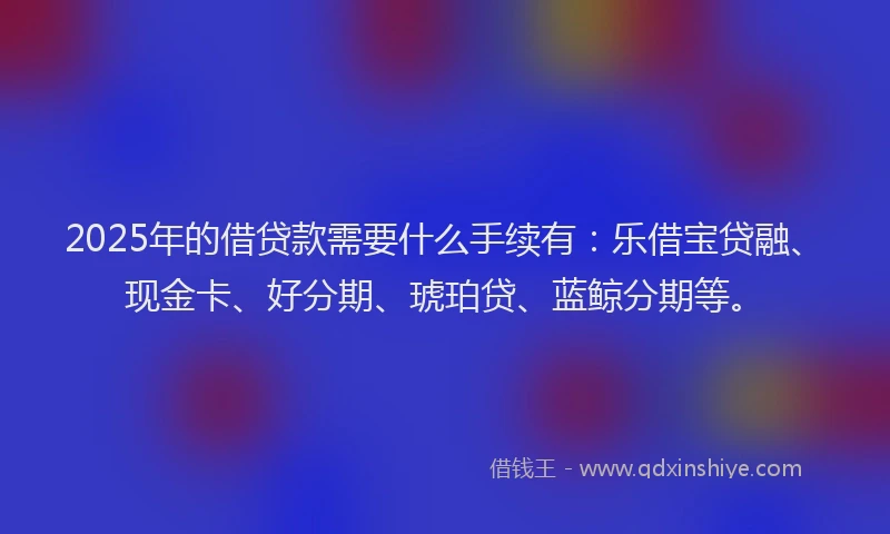 2025年的借贷款需要什么手续有：乐借宝贷融、现金卡、好分期、琥珀贷、蓝鲸分期等。