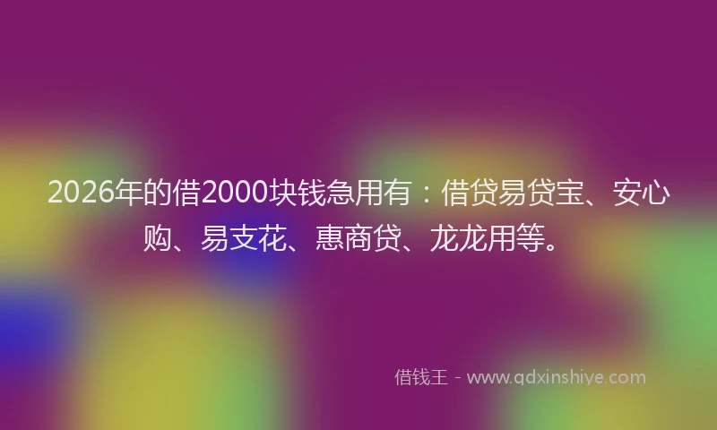 2026年的借2000块钱急用有：借贷易贷宝、安心购、易支花、惠商贷、龙龙用等。