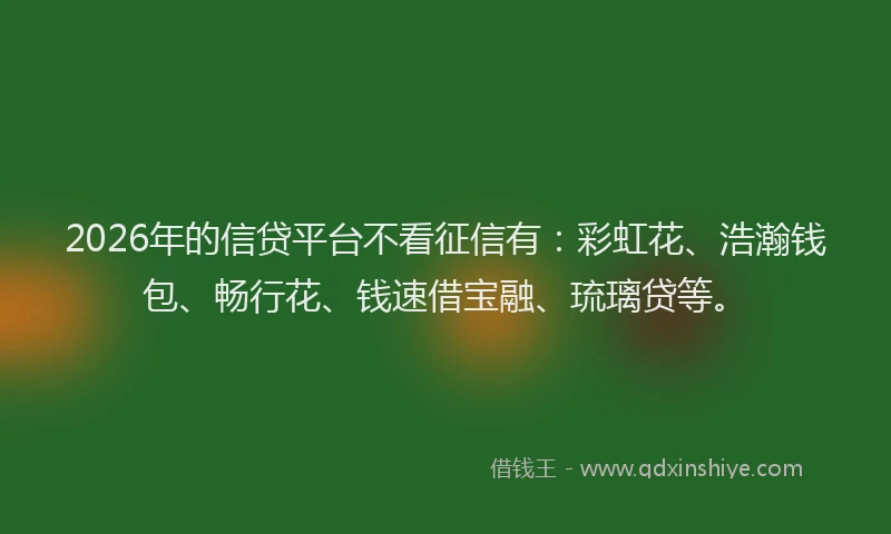 2026年的信贷平台不看征信有：彩虹花、浩瀚钱包、畅行花、钱速借宝融、琉璃贷等。