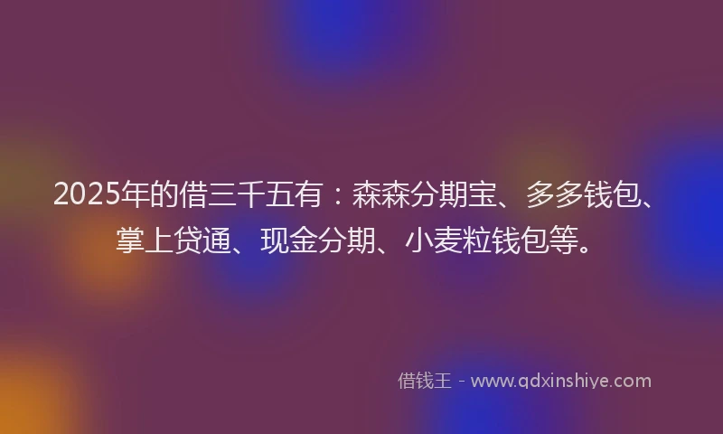 2025年的借三千五有：森森分期宝、多多钱包、掌上贷通、现金分期、小麦粒钱包等。