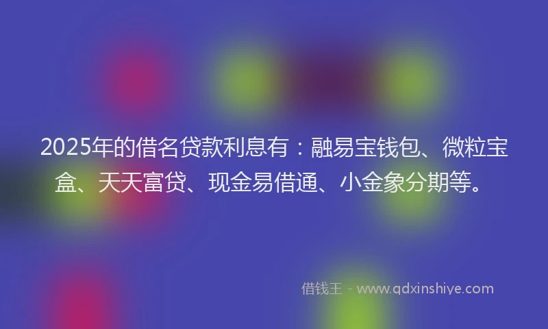 2025年的借名贷款利息有：融易宝钱包、微粒宝盒、天天富贷、现金易借通、小金象分期等。