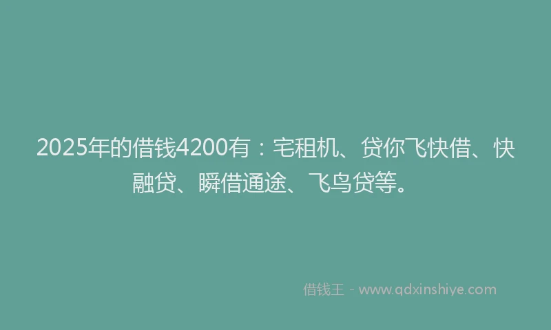 2025年的借钱4200有:宅租机、贷你飞快借、快融贷、瞬借通途、飞鸟贷等。
