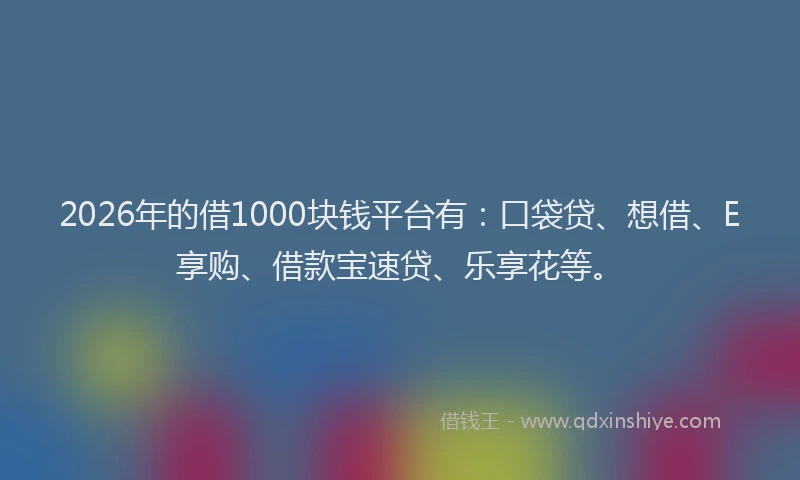 2026年的借1000块钱平台有：口袋贷、想借、E享购、借款宝速贷、乐享花等。