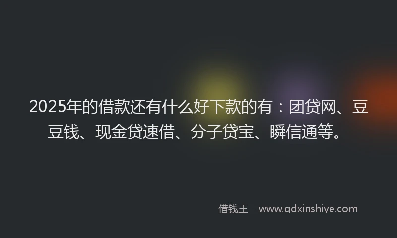 2025年的借款还有什么好下款的有：团贷网、豆豆钱、现金贷速借、分子贷宝、瞬信通等。