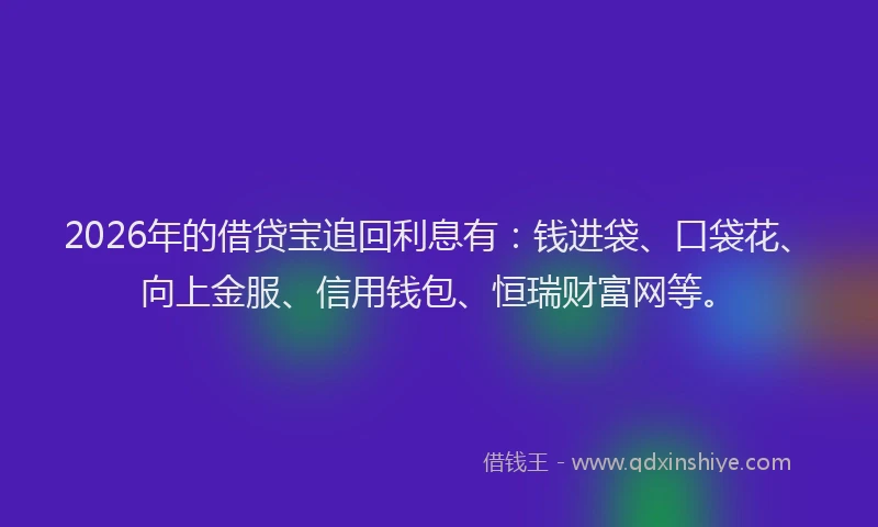2026年的借贷宝追回利息有:钱进袋、口袋花、向上金服、信用钱包、恒瑞财富网等。