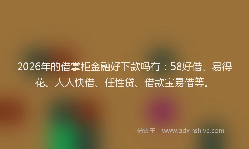 2026年的借掌柜金融好下款吗有:58好借、易得花、人人快借、任性贷、借款宝易借等。