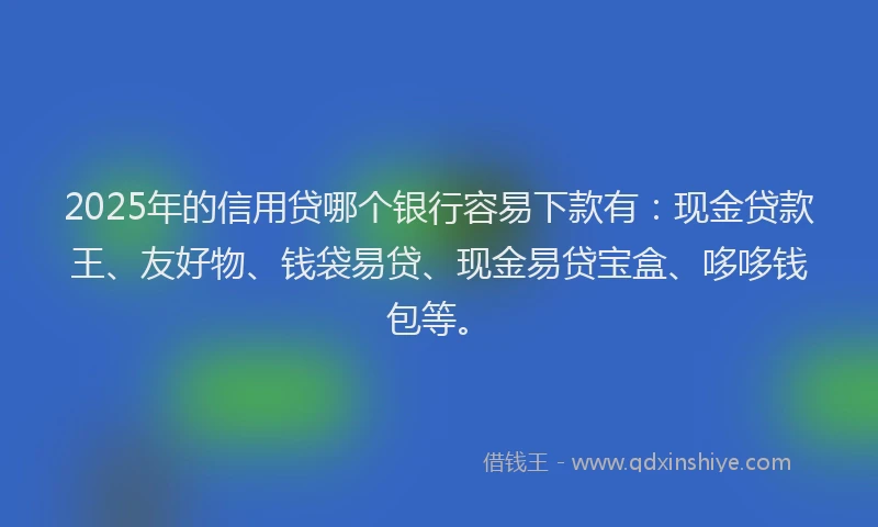 2025年的信用贷哪个银行容易下款有：现金贷款王、友好物、钱袋易贷、现金易贷宝盒、哆哆钱包等。