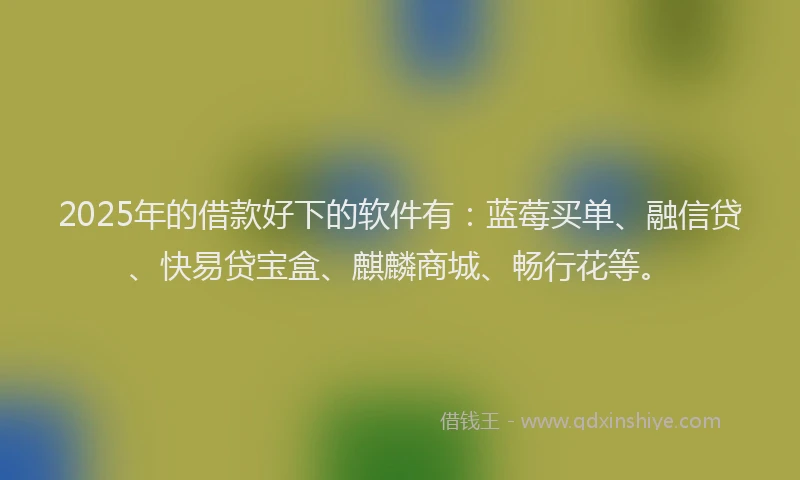 2025年的借款好下的软件有：蓝莓买单、融信贷、快易贷宝盒、麒麟商城、畅行花等。