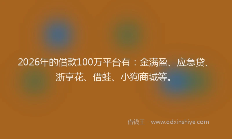 2026年的借款100万平台有:金满盈、应急贷、浙享花、借蛙、小狗商城等。