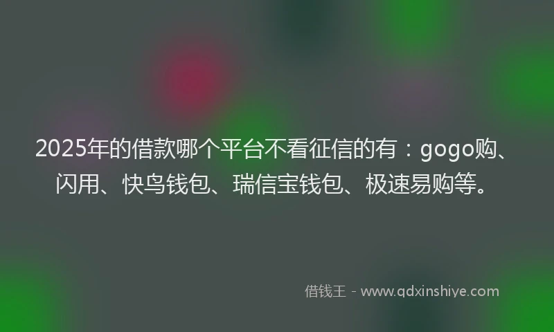 2025年的借款哪个平台不看征信的有：gogo购、闪用、快鸟钱包、瑞信宝钱包、极速易购等。