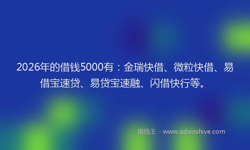 2026年的借钱5000有:金瑞快借、微粒快借、易借宝速贷、易贷宝速融、闪借快行等。