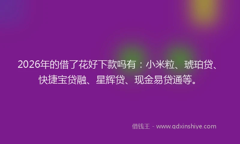 2026年的借了花好下款吗有:小米粒、琥珀贷、快捷宝贷融、星辉贷、现金易贷通等。