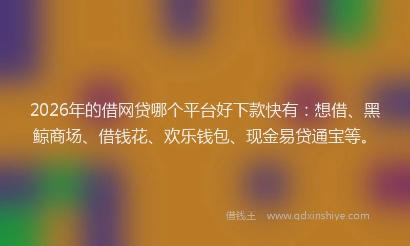 2026年的借网贷哪个平台好下款快有：想借、黑鲸商场、借钱花、欢乐钱包、现金易贷通宝等。
