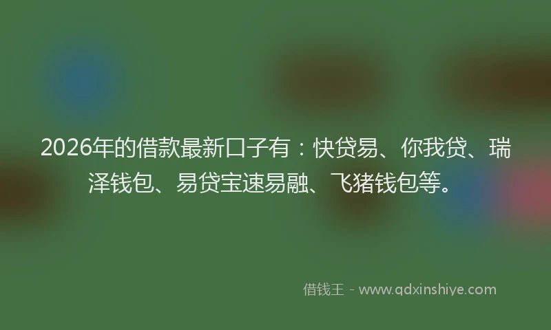 2026年的借款最新口子有：快贷易、你我贷、瑞泽钱包、易贷宝速易融、飞猪钱包等。