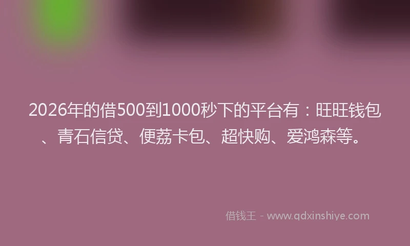 2026年的借500到1000秒下的平台有:旺旺钱包、青石信贷、便荔卡包、超快购、爱鸿森等。