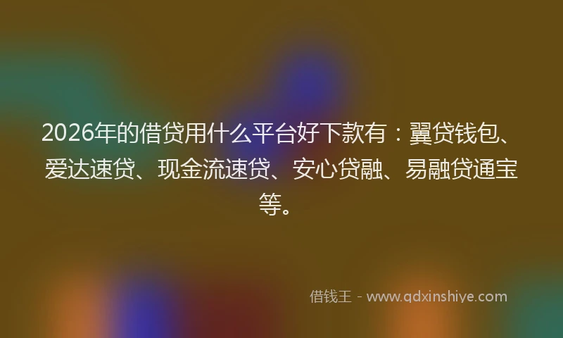 2026年的借贷用什么平台好下款有：翼贷钱包、爱达速贷、现金流速贷、安心贷融、易融贷通宝等。