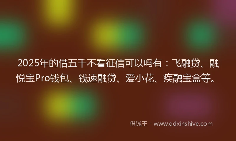 2025年的借五千不看征信可以吗有：飞融贷、融悦宝Pro钱包、钱速融贷、爱小花、疾融宝盒等。