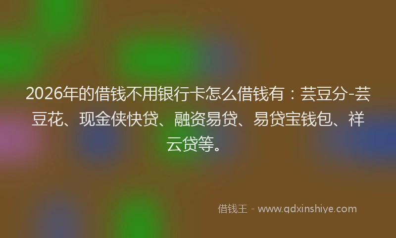 2026年的借钱不用银行卡怎么借钱有:芸豆分-芸豆花、现金侠快贷、融资易贷、易贷宝钱包、祥云贷等。