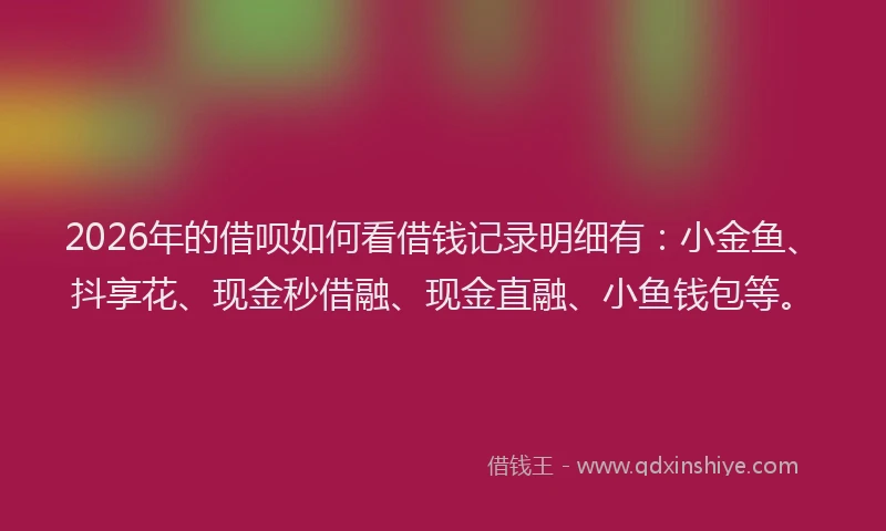 2026年的借呗如何看借钱记录明细有:小金鱼、抖享花、现金秒借融、现金直融、小鱼钱包等。