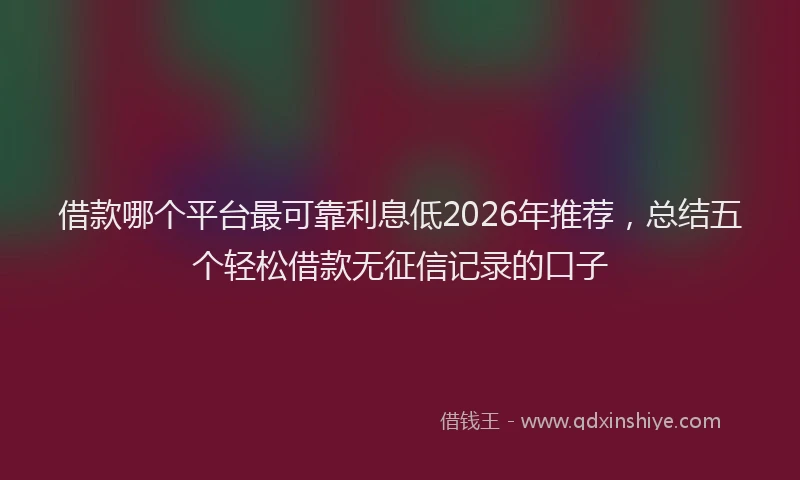借款哪个平台最可靠利息低2026年推荐，总结五个轻松借款无征信记录的口子