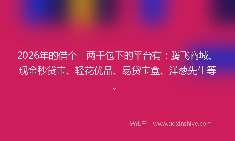 2026年的借个一两千包下的平台有:腾飞商城、现金秒贷宝、轻花优品、易贷宝盒、洋葱先生等。