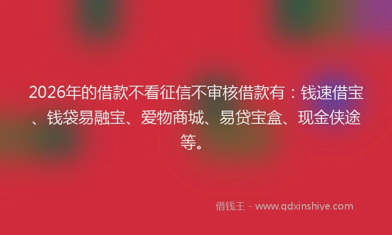 2026年的借款不看征信不审核借款有：钱速借宝、钱袋易融宝、爱物商城、易贷宝盒、现金侠途等。
