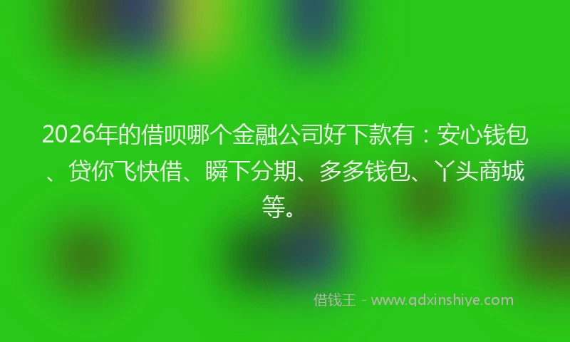 2026年的借呗哪个金融公司好下款有：安心钱包、贷你飞快借、瞬下分期、多多钱包、丫头商城等。