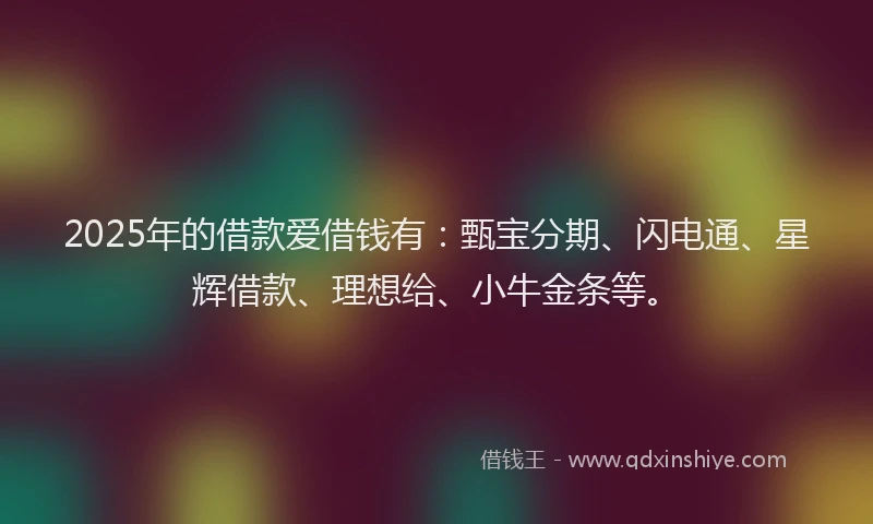 2025年的借款爱借钱有:甄宝分期、闪电通、星辉借款、理想给、小牛金条等。