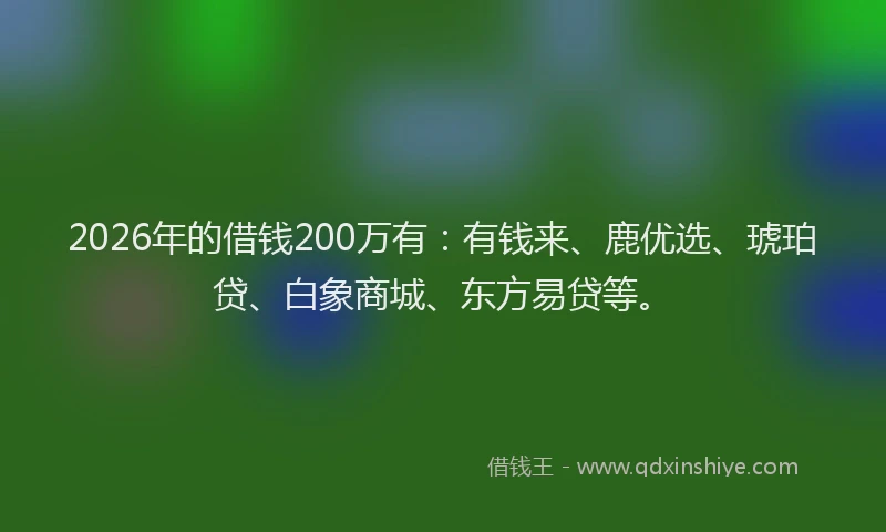 2026年的借钱200万有：有钱来、鹿优选、琥珀贷、白象商城、东方易贷等。