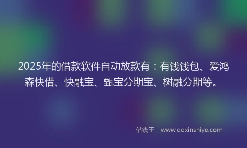 2025年的借款软件自动放款有：有钱钱包、爱鸿森快借、快融宝、甄宝分期宝、树融分期等。