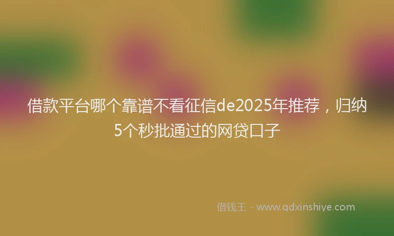 借款平台哪个靠谱不看征信de2025年推荐，归纳5个秒批通过的网贷口子