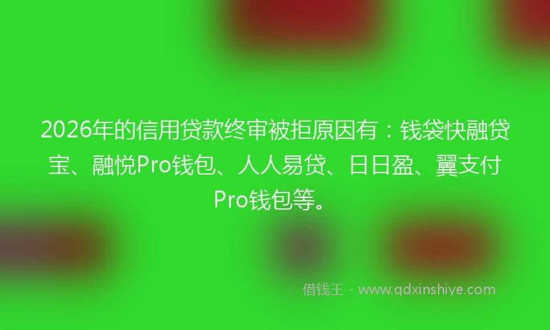 2026年的信用贷款终审被拒原因有：钱袋快融贷宝、融悦Pro钱包、人人易贷、日日盈、翼支付Pro钱包等。