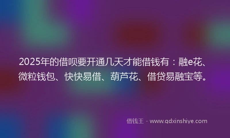 2025年的借呗要开通几天才能借钱有：融e花、微粒钱包、快快易借、葫芦花、借贷易融宝等。