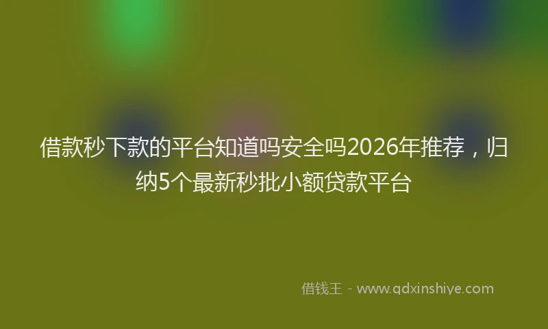 借款秒下款的平台知道吗安全吗2026年推荐，归纳5个最新秒批小额贷款平台