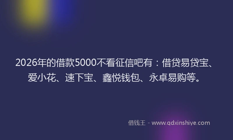 2026年的借款5000不看征信吧有:借贷易贷宝、爱小花、速下宝、鑫悦钱包、永卓易购等。
