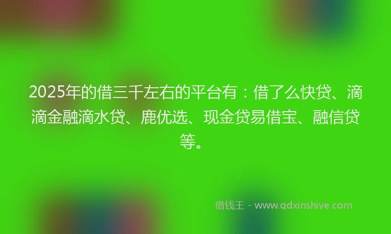 2025年的借三千左右的平台有:借了么快贷、滴滴金融滴水贷、鹿优选、现金贷易借宝、融信贷等。