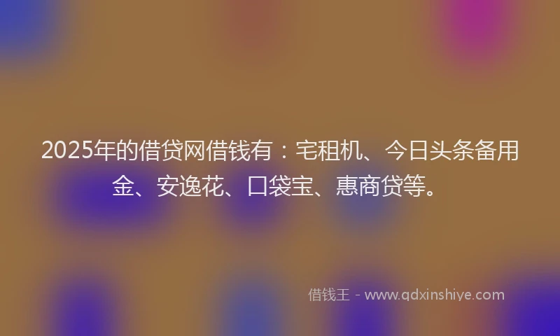 2025年的借贷网借钱有:宅租机、今日头条备用金、安逸花、口袋宝、惠商贷等。