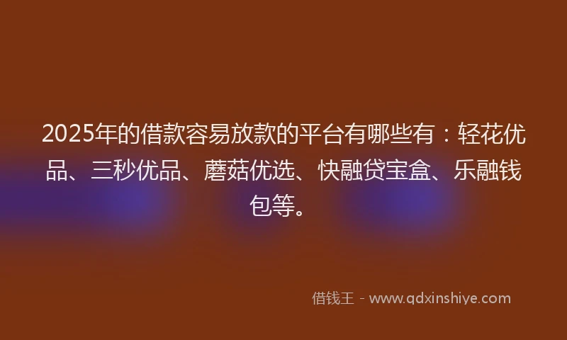 2025年的借款容易放款的平台有哪些有：轻花优品、三秒优品、蘑菇优选、快融贷宝盒、乐融钱包等。