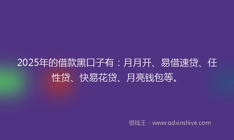 2025年的借款黑口子有：月月开、易借速贷、任性贷、快易花贷、月亮钱包等。