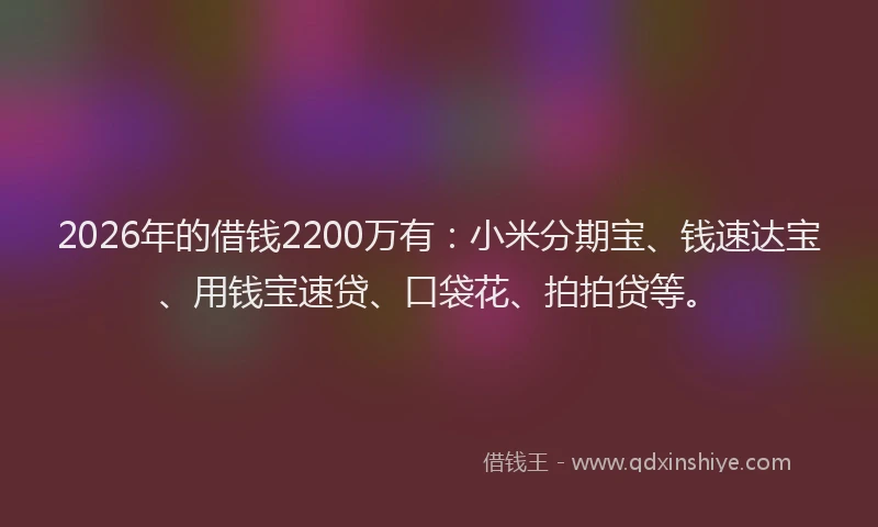 2026年的借钱2200万有：小米分期宝、钱速达宝、用钱宝速贷、口袋花、拍拍贷等。