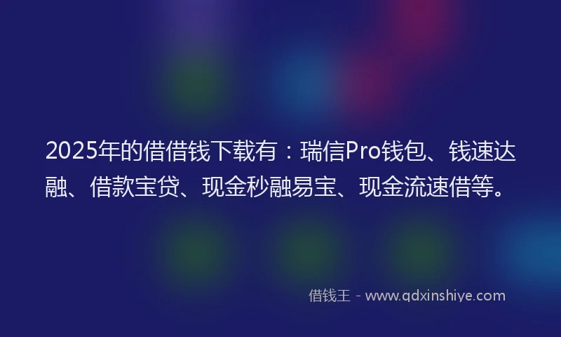 2025年的借借钱下载有：瑞信Pro钱包、钱速达融、借款宝贷、现金秒融易宝、现金流速借等。