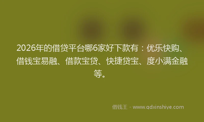 2026年的借贷平台哪6家好下款有：优乐快购、借钱宝易融、借款宝贷、快捷贷宝、度小满金融等。