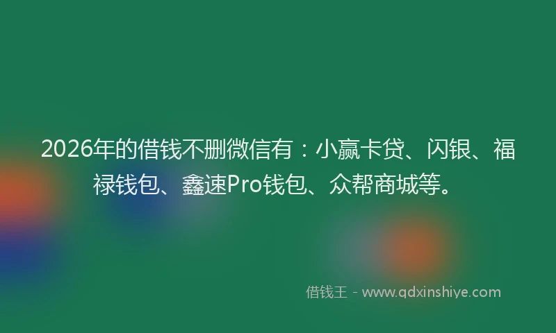 2026年的借钱不删微信有：小赢卡贷、闪银、福禄钱包、鑫速Pro钱包、众帮商城等。