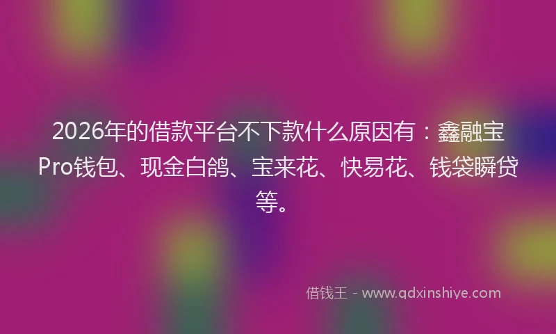 2026年的借款平台不下款什么原因有：鑫融宝Pro钱包、现金白鸽、宝来花、快易花、钱袋瞬贷等。