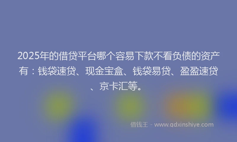 2025年的借贷平台哪个容易下款不看负债的资产有:钱袋速贷、现金宝盒、钱袋易贷、盈盈速贷、京卡汇等。