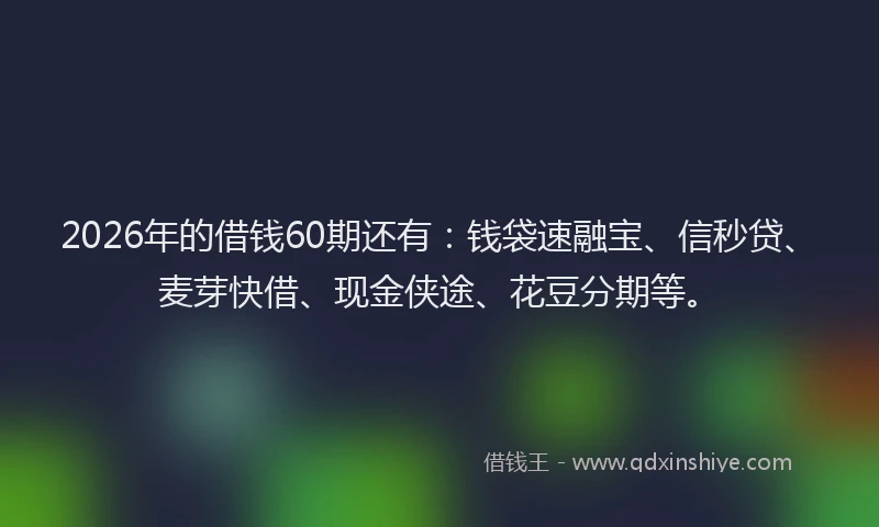 2026年的借钱60期还有:钱袋速融宝、信秒贷、麦芽快借、现金侠途、花豆分期等。