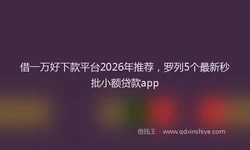 借一万好下款平台2026年推荐，罗列5个最新秒批小额贷款app